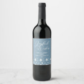 Joyful Wishes Slate Blue Kerstbomen Custom Wijn Etiket (Voorkant)