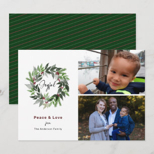 Joyful Wreater Peace & Love 2 Foto met kerstgroen Feestdagenkaart