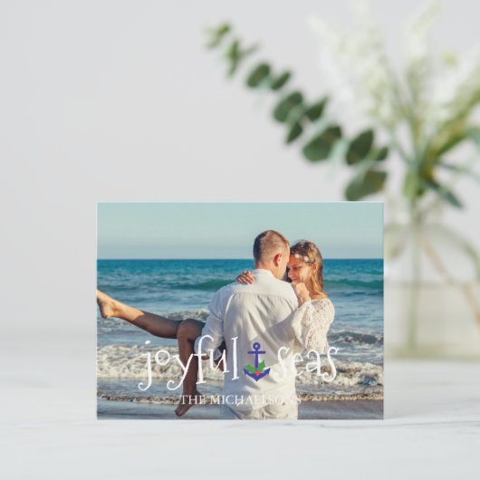 Joyful Zeeen Beach Nautical Kerstmis Feestdagenkaart (Staand voorkant)