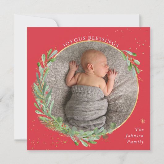 Joyous Blessings Waterverf Holiday Wreate Feestdagenkaart (Voorkant)