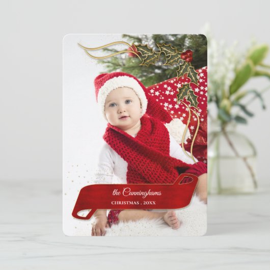 Joyous en Jolly with Bows of Holly Photo Feestdagenkaart (Staand voorkant)