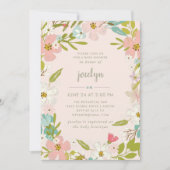 Joyous Floral | Roze Baby shower uitnodiging (Voorkant)
