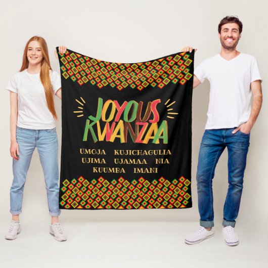 Joyous Kwanzaa met Nguzo Saba Fleece Deken (In situ)