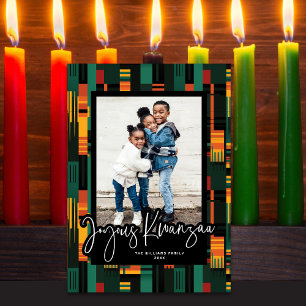 Joyous Kwanzaa Modern Script Kente Doek Foto Feestdagenkaart