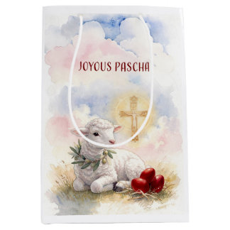 Joyous Pascha Lamb, Red Eggs and Cross Medium Cadeauzakje