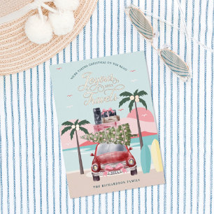 Joyous Travels Tropical Road Trip Pink Retro Folie Feestdagenkaart