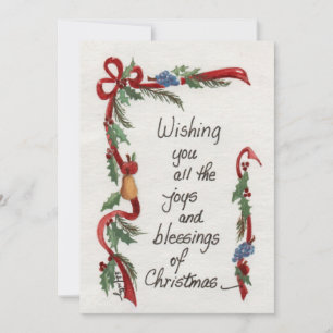 "Joys and Blessings" Grens Groene Garland Feestdagenkaart