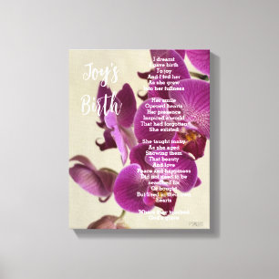 Joy's Geboorte Inspirerend Gedicht Roze Orchideeën Canvas Afdruk