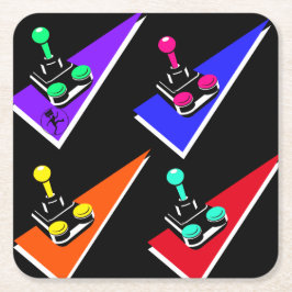 Joystick Retro  kleurrijke 90s Grafisch Vierkante Kartonnen Onderzetter
