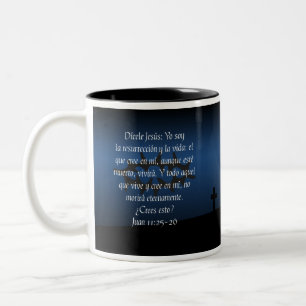 Juan 11:25-26 Taza Con Verso Biblico Tweekleurige Koffiemok