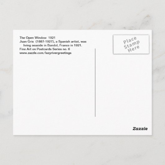 Juan Gris The Open Window Fine Art Briefkaart (Achterkant)