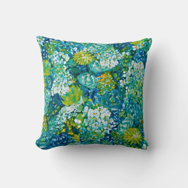 Jubilance Spring Floral Pillow-Blue, Geel, Groen Kussen (Voorkant)