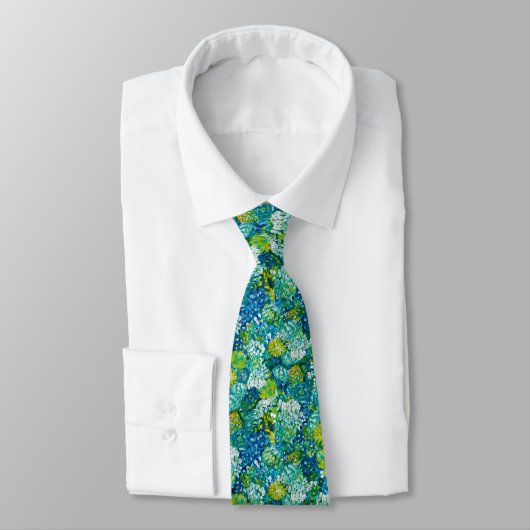 Jubilant Blue en Green Modern Floral Designer Stropdas (Gebonden)