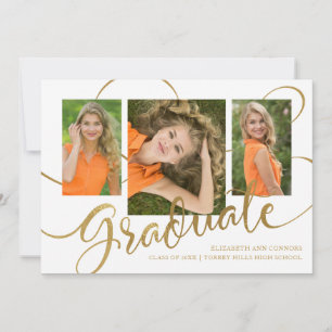 Jubilant Grad Faux Gold Multi Photo Faire-part