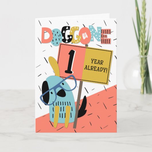 Jubileum 1 jaar Comic Dog Kaart (Voorkant)