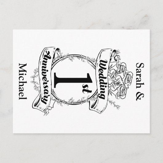 Jubileum 1e bruiloft briefkaart (Voorkant)