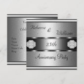 Jubileum 25e Elegant Roll Silver Party Kaart (Voorkant / Achterkant)