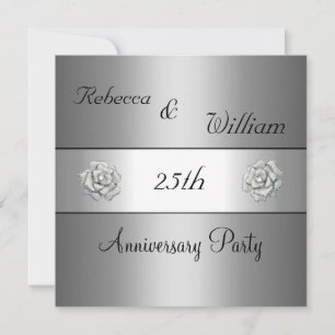 Jubileum 25e Elegante Zilveren Roze Feest Kaart