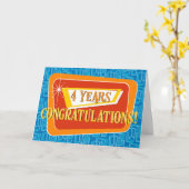 Jubileum 4 jaar Retro Blue Red Sinaasappel Kaart (Gele Bloem)