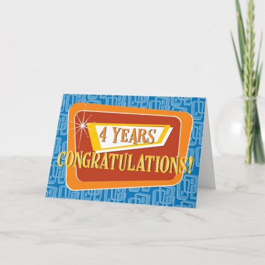 Jubileum 4 jaar Retro Blue Red Sinaasappel Kaart (Voorkant)