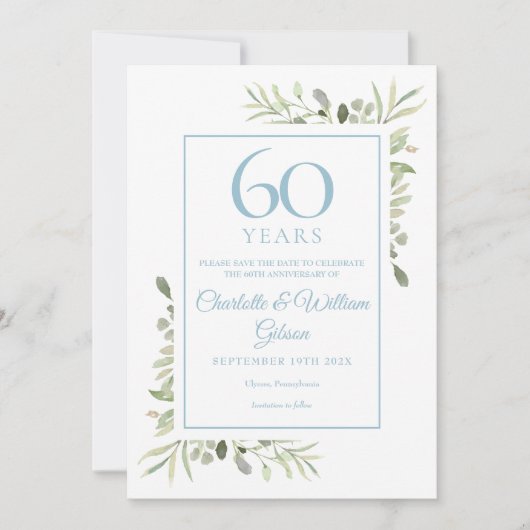 Jubileum 60 jaar Save the Date Waterverf Bloemen (Voorkant)