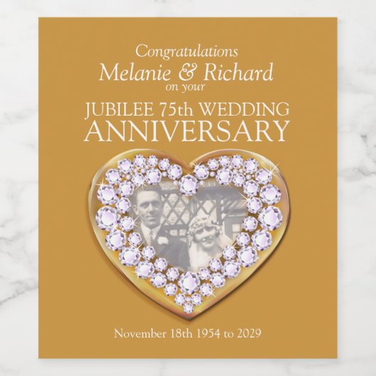 Jubileum 75e trouwdag wijnlabels wijn etiket (Enkel label)