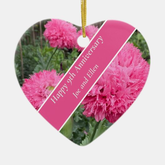 Jubileum 9de bruiloft, papaver keramisch ornament (Voorkant)