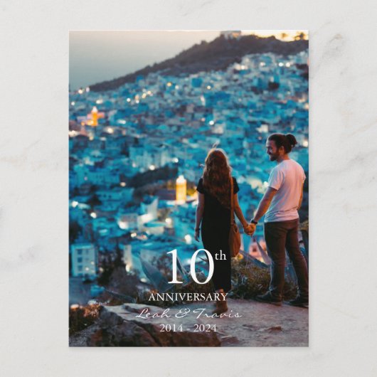 Jubileum aangepaste foto bruiloft chique wit lette feestdagenkaart (Voorkant)