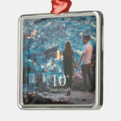 Jubileum aangepaste foto bruiloft chique wit lette metalen ornament (Links)