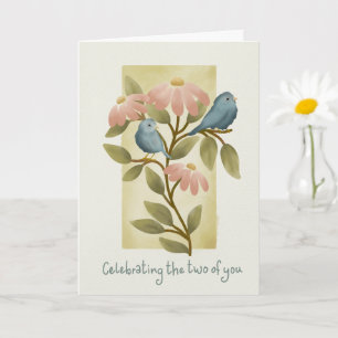 Jubileum Aquarel Blauwe Vogels en Bloemen Kaart