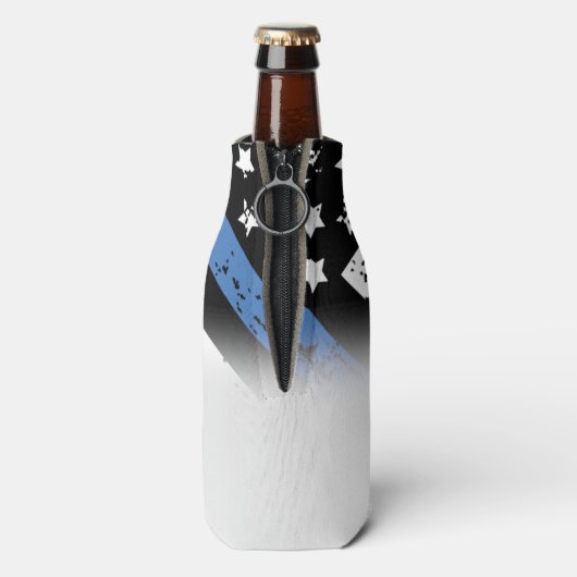 Jubileum blauwe lijn van politie flesjeskoeler (Fles Achterkant)