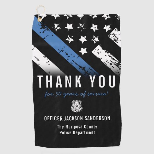 Jubileum blauwe lijn van politie golfhanddoek (Voorkant)