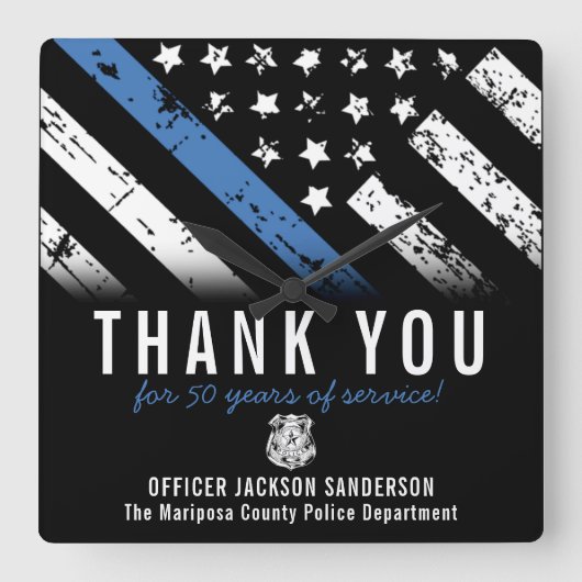 Jubileum blauwe lijn van politie vierkante klok (Voorkant)