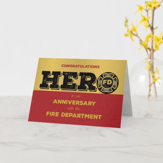 Jubileum brandweerman Hero werknemer Kaart (Gele Bloem)