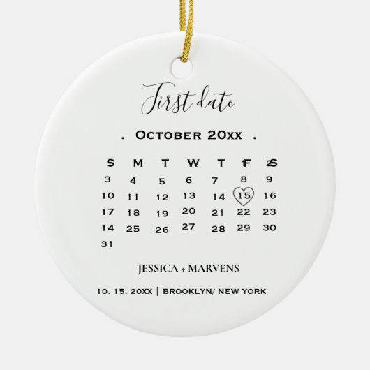 Jubileum Cadeaukalender Eerste Datum Kerstmis Keramisch Ornament (Voorkant)