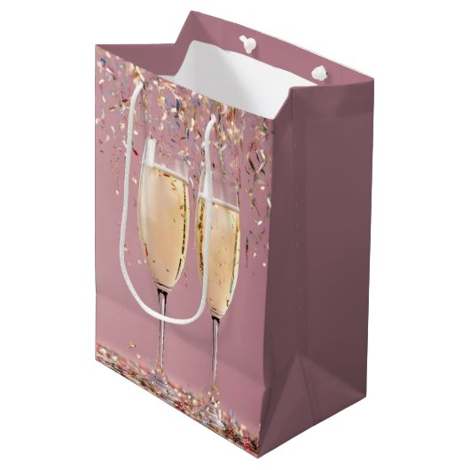 Jubileum Champagne en Confetti Medium Cadeauzakje (Voorkant Gekanteld)