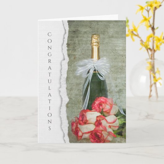 Jubileum Champagne Rozen Kaart (Gele Bloem)