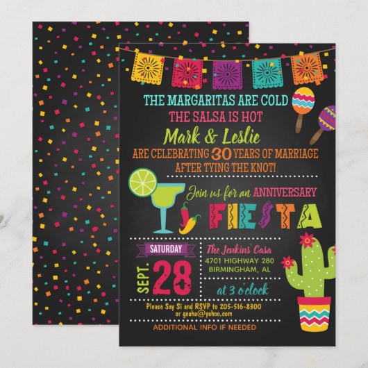Jubileum Fiesta Invitation - Chalkboard Kaart (Voorkant / Achterkant)