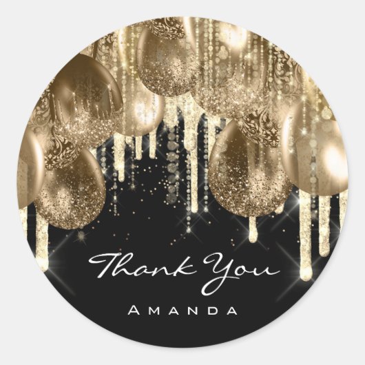 Jubileum GLITTER BALLONS DRIP Ronde Sticker (Voorkant)