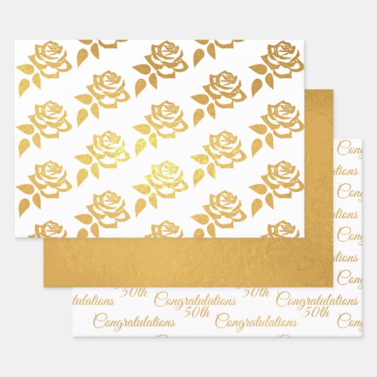 Jubileum Gold Foil wrapping Paper-Roos 50th (Set)