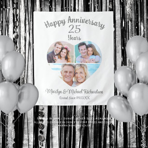 Jubileum Hart 3 Foto Collage Aangepaste Kleur Wandkleed