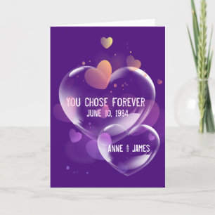 Jubileum Hart Bubbles op Paars Kaart