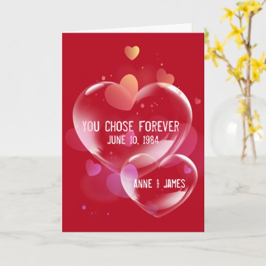 Jubileum Hart Bubbles op rood Kaart (Gele Bloem)