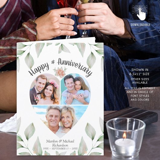 Jubileum Heart Shaped Photo Collage Greenery Kaart