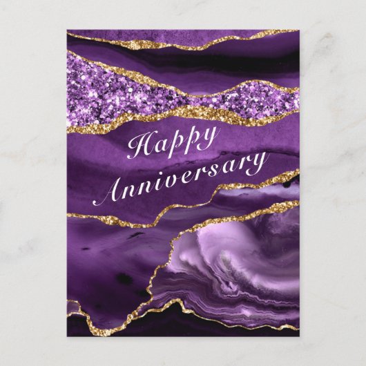 Jubileum Kaart Agate Paars Violet Glitter Gold (Voorkant)