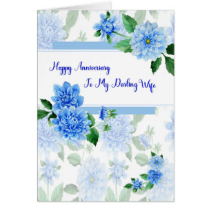Jubileum Kaart voor vrouw, Blue Dahlias