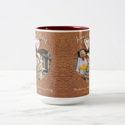 Jubileum met 3rd Weddenschap Foto Leder Heart Mok (Center)