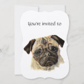 Jubileum met datum waterverf pug hond huisdier kaart (Voorkant)