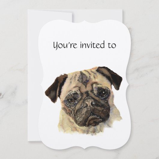 Jubileum met datum waterverf pug hond huisdier kaart (Voorkant)