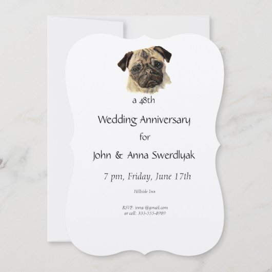 Jubileum met datum waterverf pug hond huisdier kaart (Achterkant)